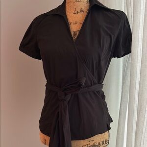 Ann Taylor Black Wrap Blouse with Notched Collar